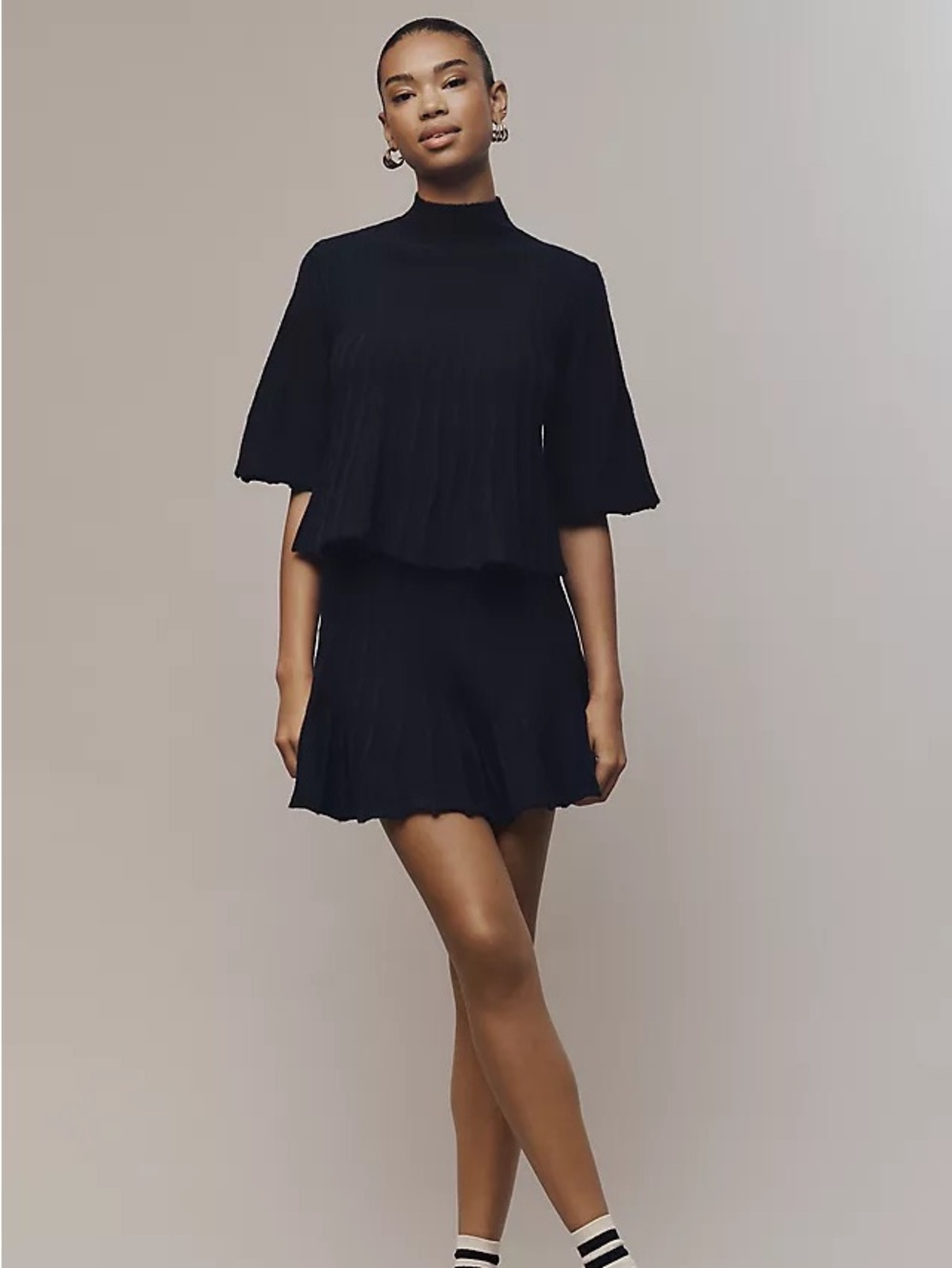 anthropologie maeve navy blue ribbed sweater skirt